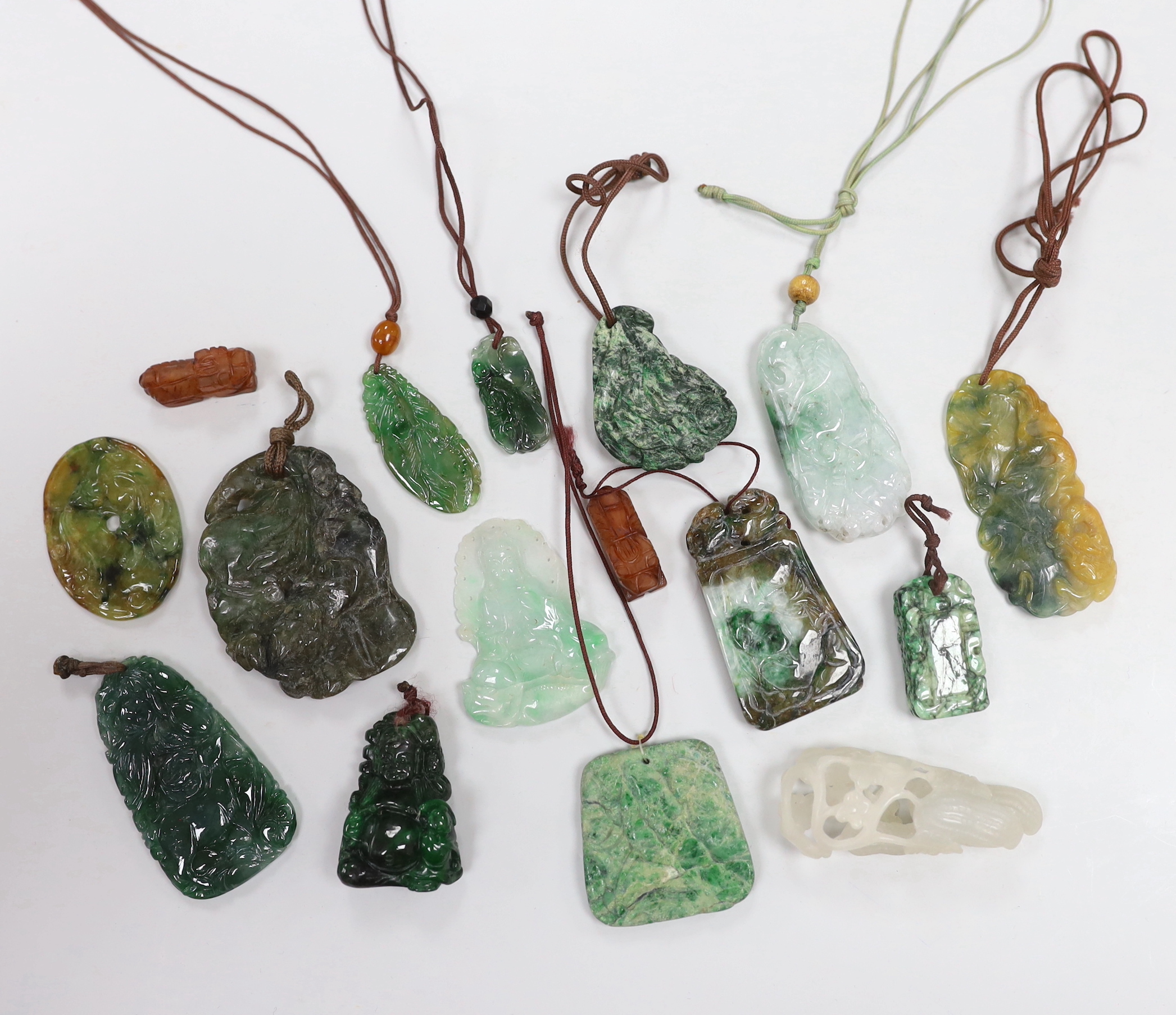 Sixteen Chinese jade or jadeite carvings